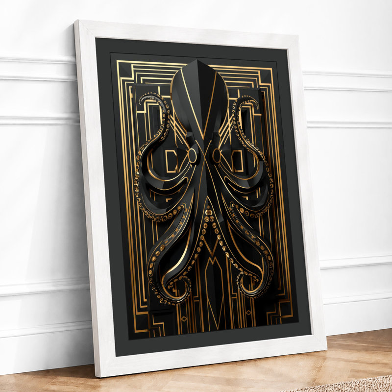Mirrored Octopi Art Deco - Framed Print, A1 - 84.1 x 59.4 cm, White