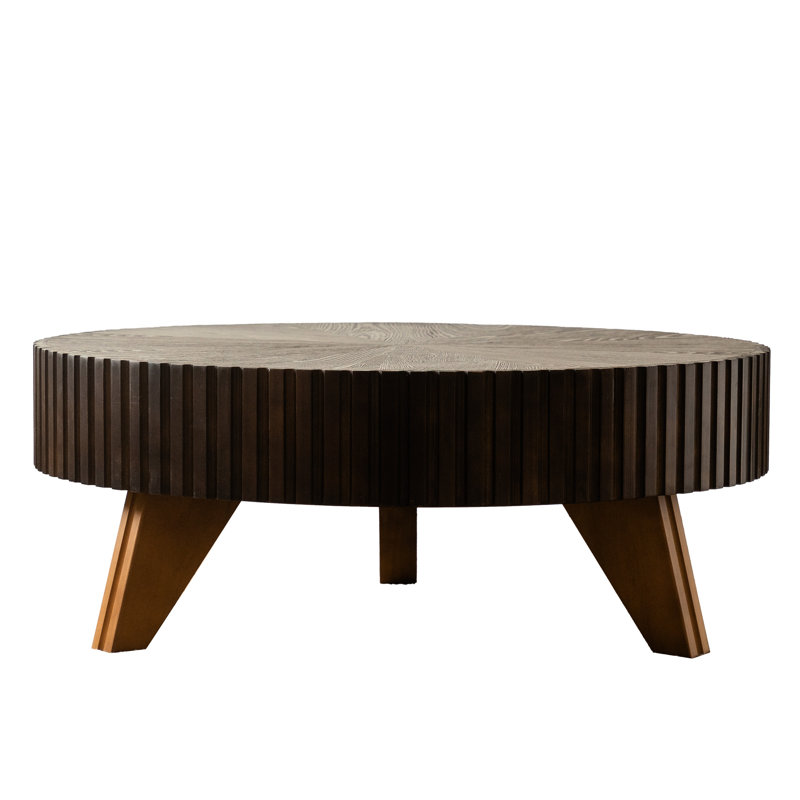 Table basse 35,4 po en brun. Pieds et surface en bois massif. Style rétro pour la maison. Fonction polyvalente. Table ronde brune offerte. Fabrication avec. Pour la chambre à coucher. Protégé