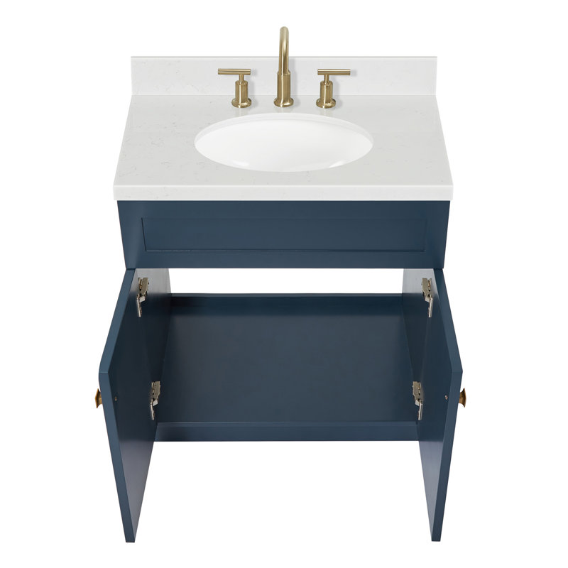 Ariel Abell 30 po Meuble-lavabo avec comptoir en quartz blanc Carrara, Bleu