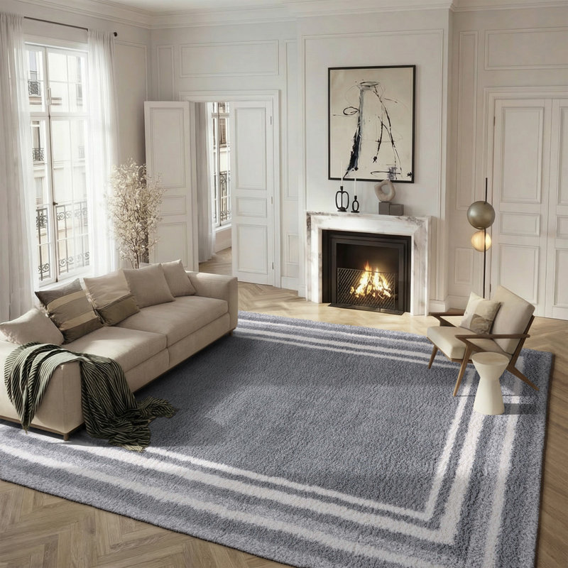 Tapis rayé à poils longs Omveer, Rectangle 5 pi 3 po x 7 pi 6 po