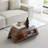 Tempered Glass & Mdf Coffee Table With Carved Knife Wood Grain, Multi-storage Open Compartments Coffee Table For Living Room Office Modern Home Decor-757372258