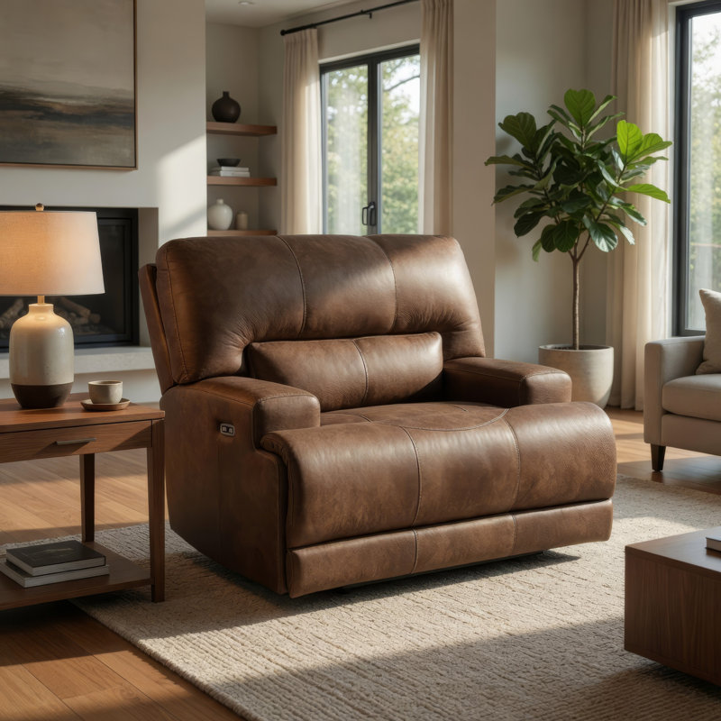 Fauteuil inclinable électrique Bucky, appui-tête réglable, port USB, similicuir brun