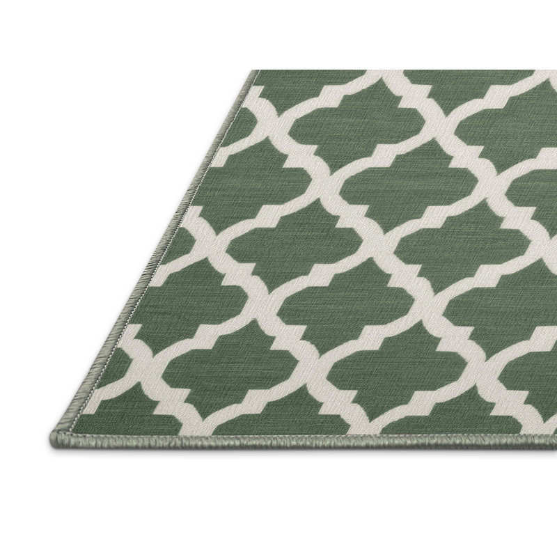 Machine Washable Trellis Green Area Rug, Round 3'