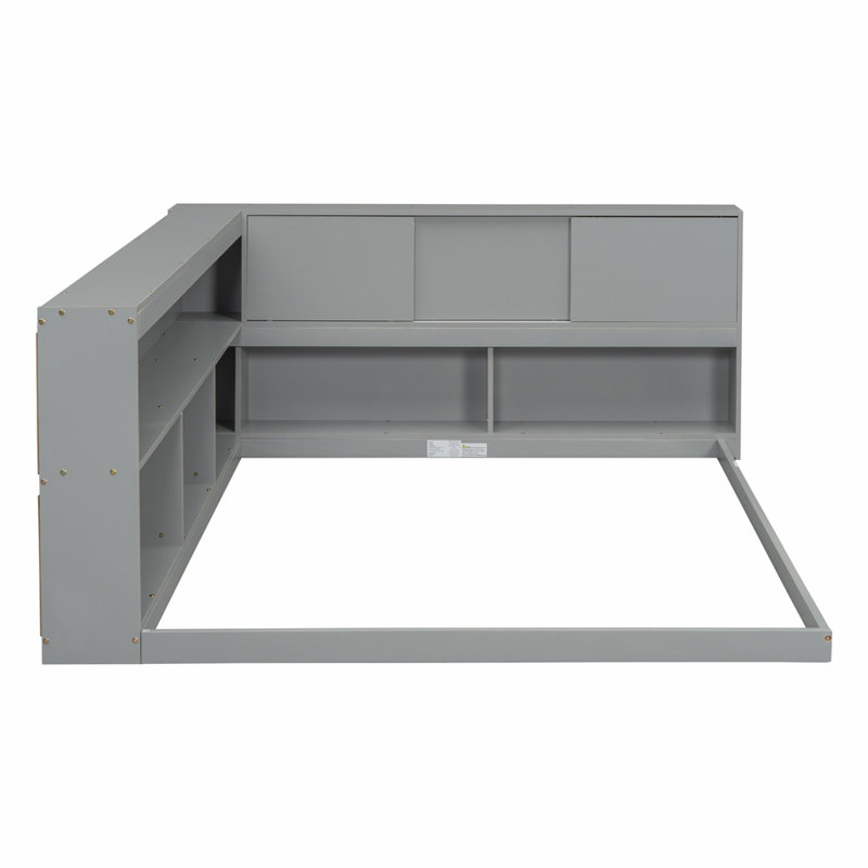 Lit bibliothèque en bois massif Imanni, Gris