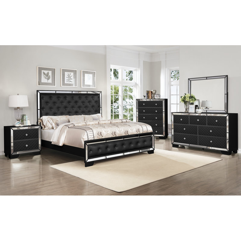 Ensemble de chambre à coucher à panneau 4 pièces Beaman, Beige, Très grand