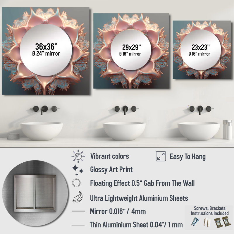 Exquis rose doré Mandala II - miroir carré Boho Mandala pour décoration murale, 23 po x 23 po