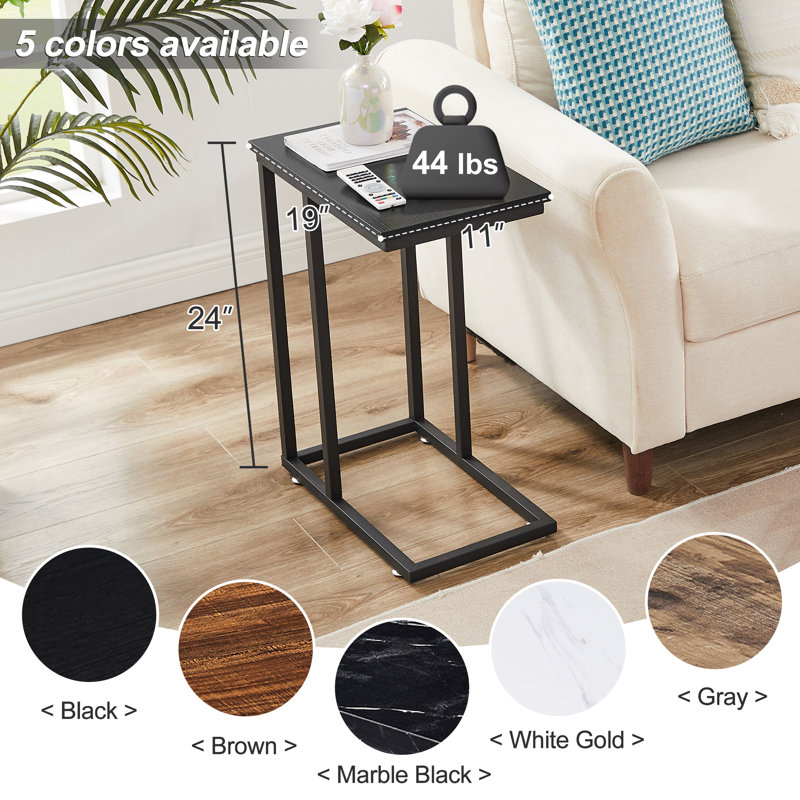 Camillie C Shaped End Table TV Tray Set, Black Top/Black Base
