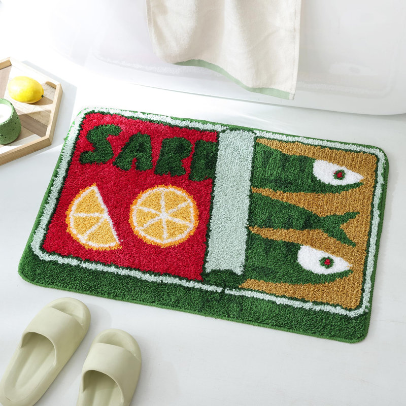  Green Sardine Can Bath Mat, Soft Washable Rug Non Slip Cute Kitchen Bath Mats, Funny Cartoon Fish And Lemon Bathroom Rugs For Bedroom(30''x20'')