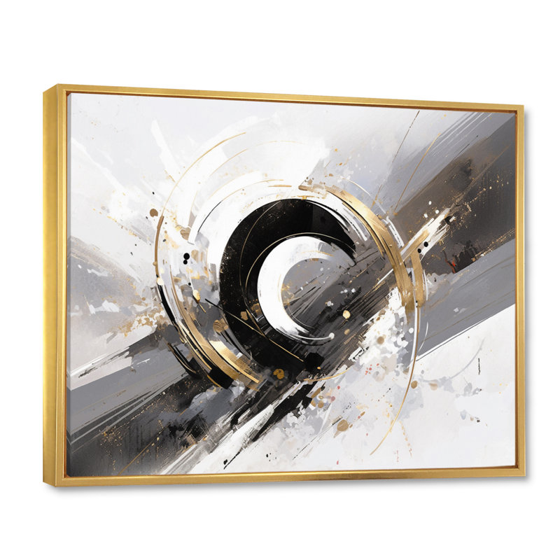 Tourbillons aux multiples facettes or gris - Cubisme, Cadre flottant doré, H 34 po x l 44 po x P 1,5 po