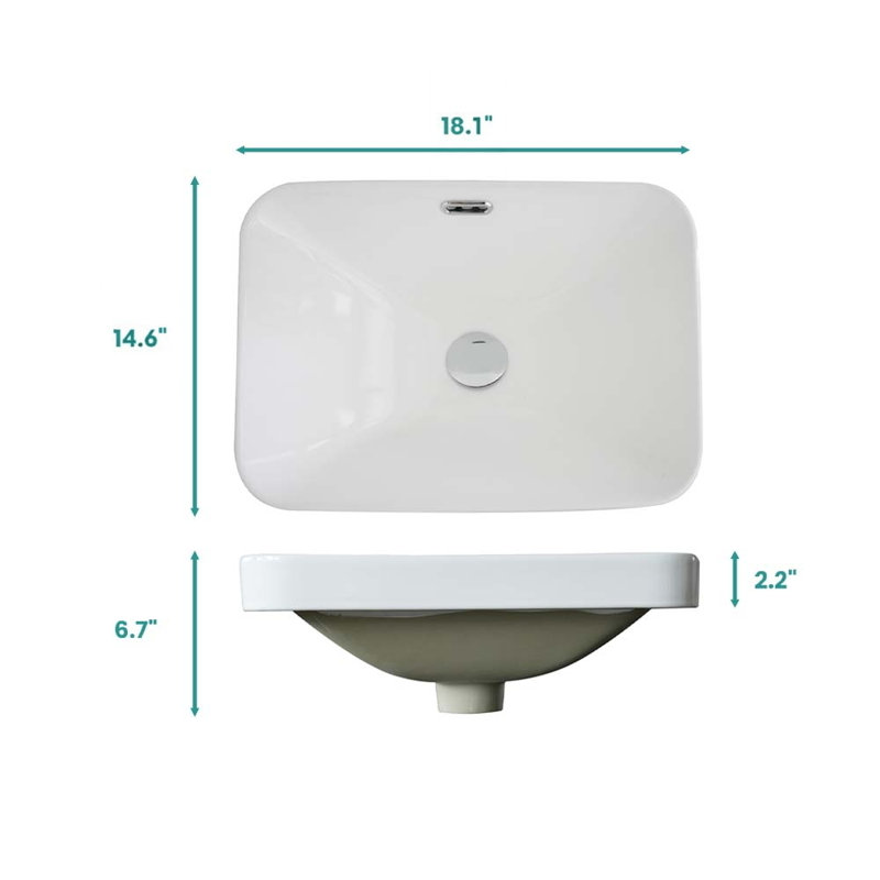 Bb12-18-101, cuve en céramique blanche intégrée, bonde non incluse