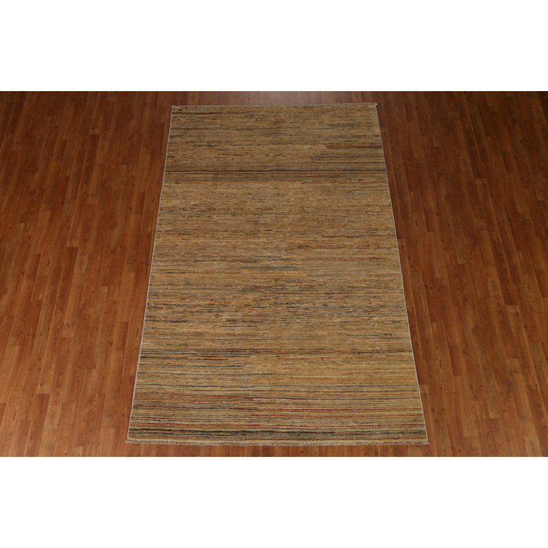 Tapis beige en laine noué à la main de conception unique 5 pi 5 po x 8 pi 4 po New Age
