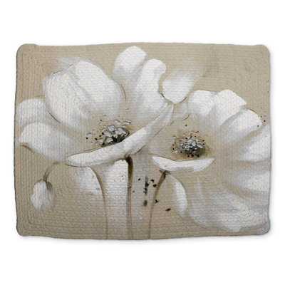 White Botanical Braided Placemat - Abstract Wild Flower Decor