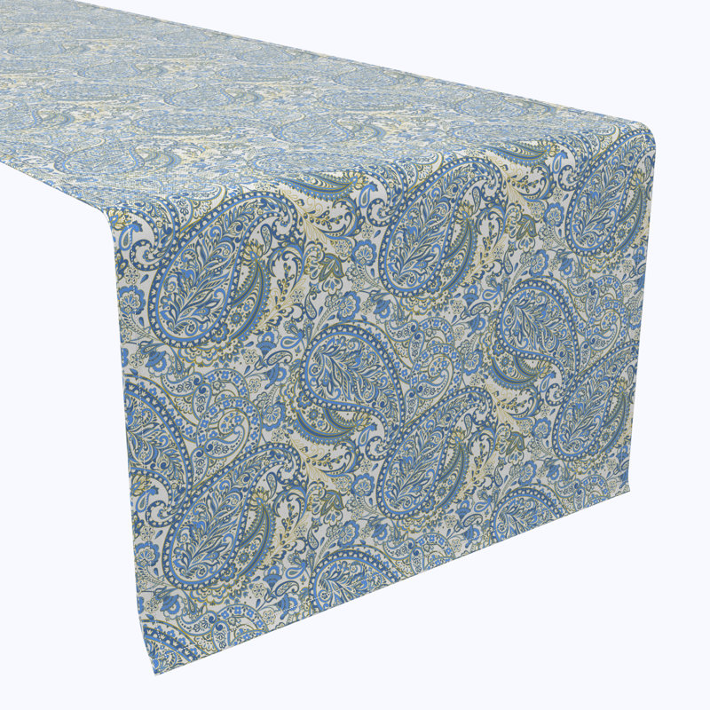 Table Runner, 100% Cotton, 16X108", Blue Paisley, 72" L x 16" W