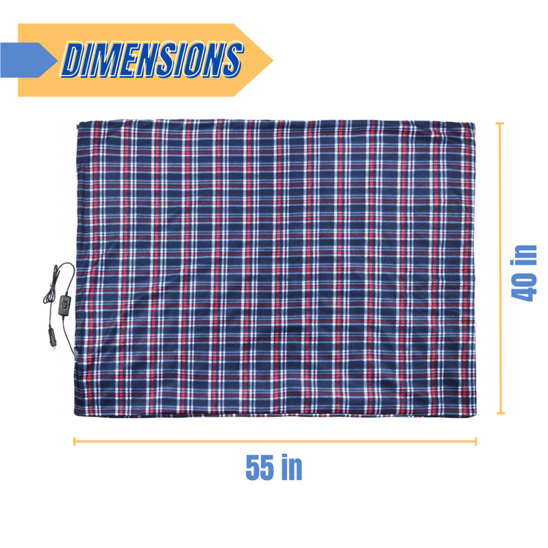 Hand Woven Heated Blanket, Navy  Plaid