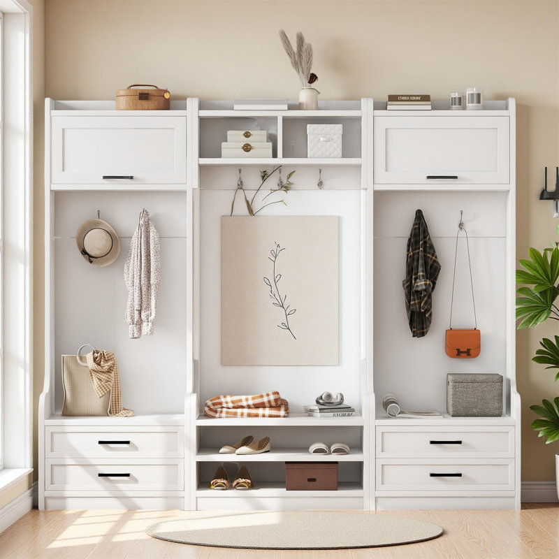 Elegant 4-In-1 Detachable Hall Tree With Storage And 7 Hooks – Versatile Hallway Coat Rack With Storage Drawers And Cabinet For Entryway And Hallway