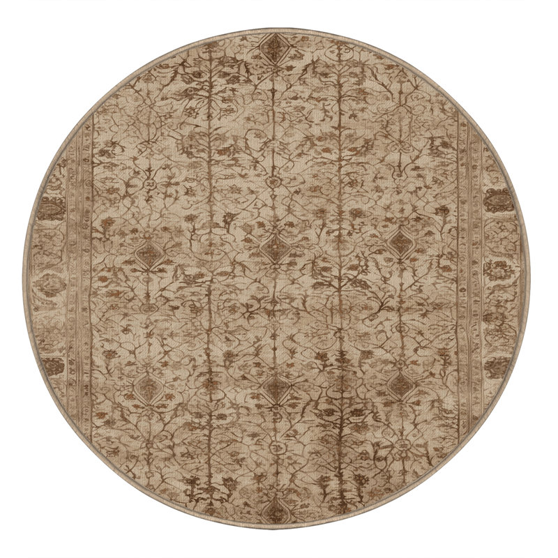 Tapis brun lavable à la machine, Rond 6 pi