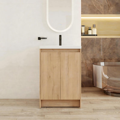 Ensemble de meuble-lavabo simple autoportant 24 po avec lavabo et tablette en résine