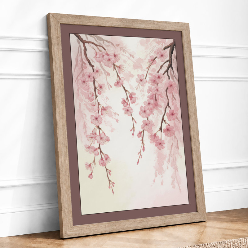 Moonlit Cherry Blossom Botanical - Framed Print, A1 - 84.1 x 59.4 cm, Oak