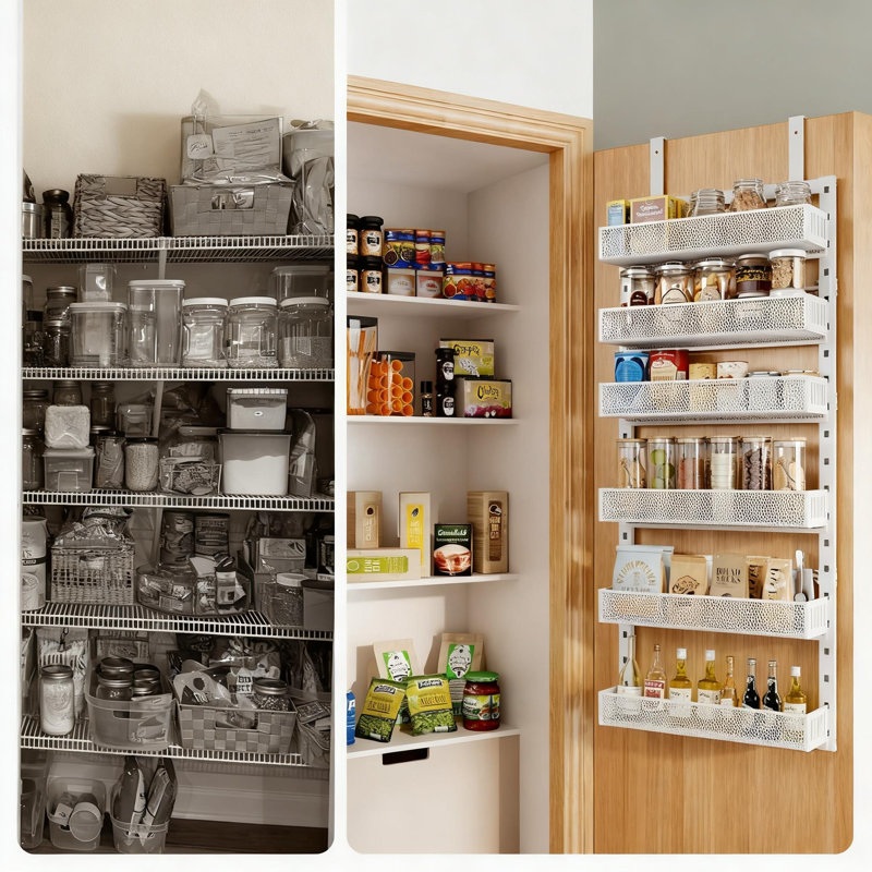 Organisateur de porte robuste avec 6 paniers en maille réglables, support de rangement à double paroi ou de porte pour la cuisine
