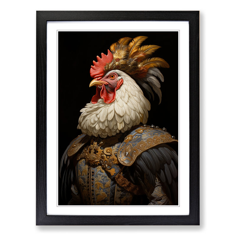 Chicken Baroque - Single Picture Frame Print on Wood, Black Framed, 46cm H x 34cm W x 2cm D