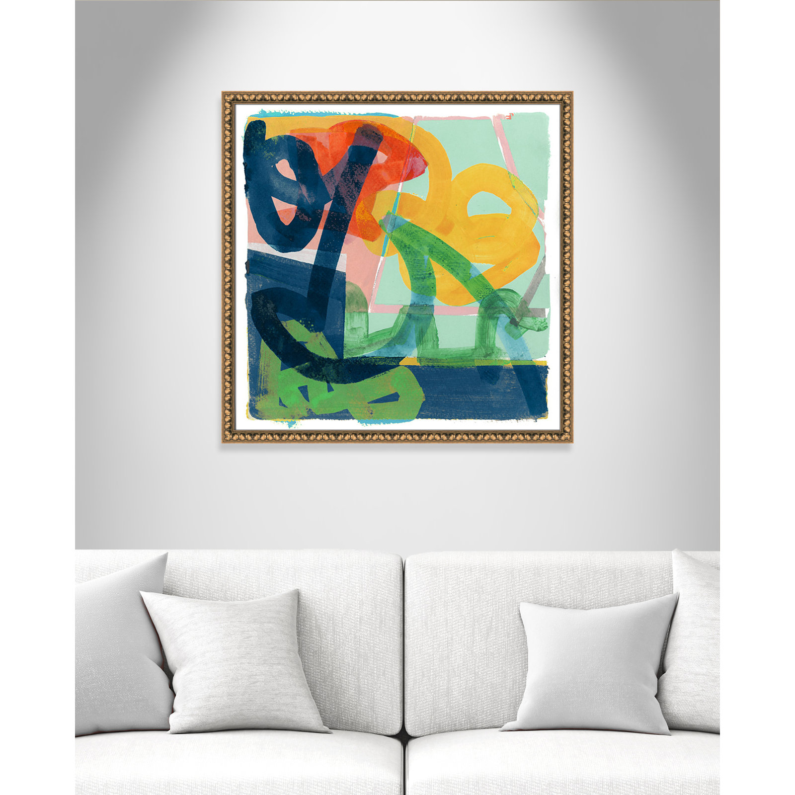 Dwyer "Link" Painting by Cartissi, 33" H x 33" W x 1.13" D, Gold Bead Framed
