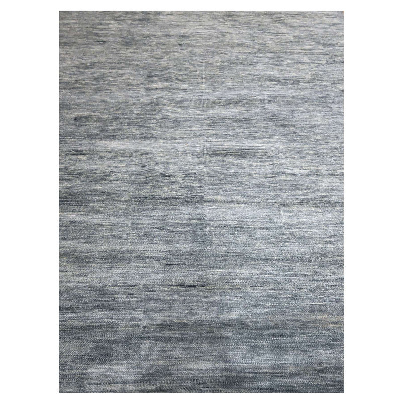 9'1"x12'2" Shades of Grey, Modern Plain Design, 100% Wool, Hand Knotted, Oriental Rug