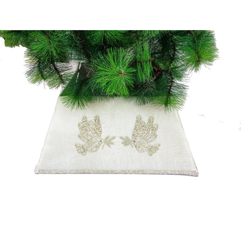 Hand Beaded Adjustable Christmas Tree Collar - Doves on White Silk