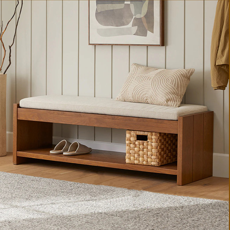 Banc en bois massif de style Mid-Century pour chambre à coucher et salon, H 18,9 po x l 48,03 po x P 17,72 po