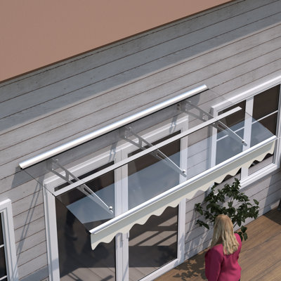 79" X 34" Door Canopy With Polycarbonate Roof And Rust- Aluminum Alloy Bracket For Outdoor Use Window Awning Canopy, 0.137" Thick Polycarbonate, Wooden Wall House, Sunshade & Long Lasting