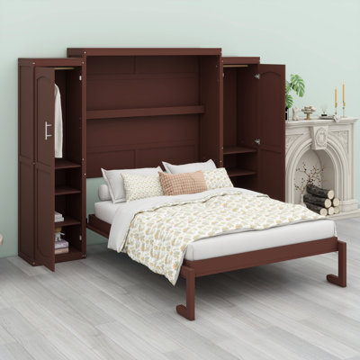 Lit plateforme pliable en bois avec garde-robe et tablette de rangement