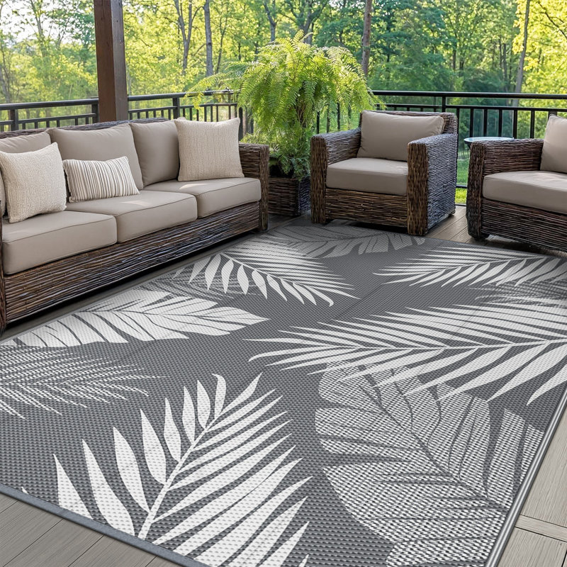9x12 Outdoor Waterproof Mat, Recycled P.E.T Grey/White Area Rug, Rectangle 9' x 12', Gray/White