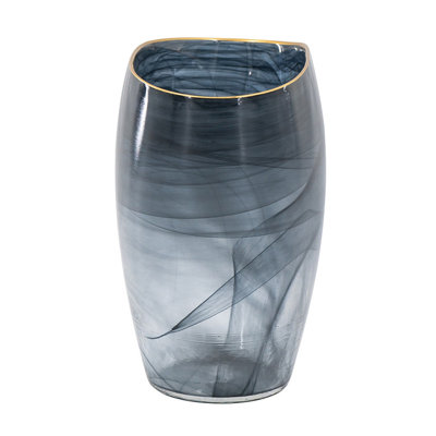 Vase en verre noir 9,3 po x 4,7 po x 9,3 po avec bordure dorée