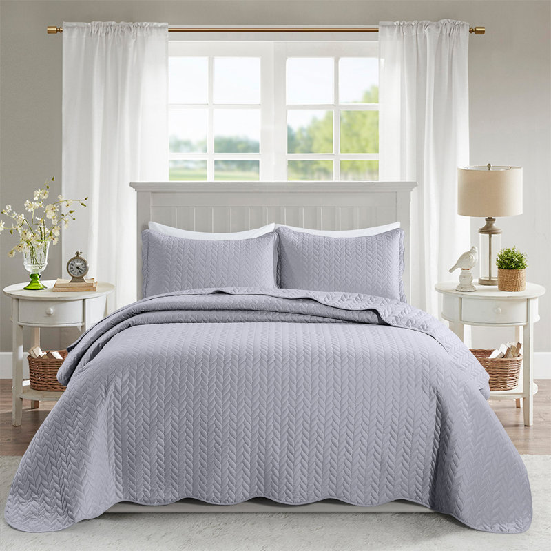 Ensemble de couvre-lit gaufré de qualité supérieure avec taies d'oreiller assorties, Argent argent