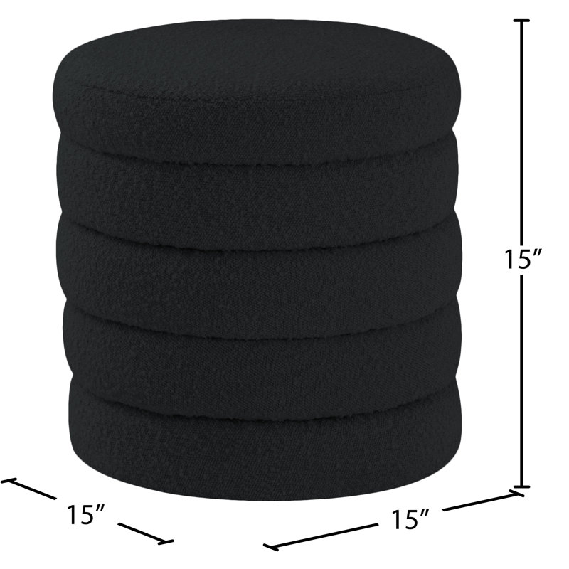 Amy-Claire Upholstered Ottoman, Black Boucle Fabric