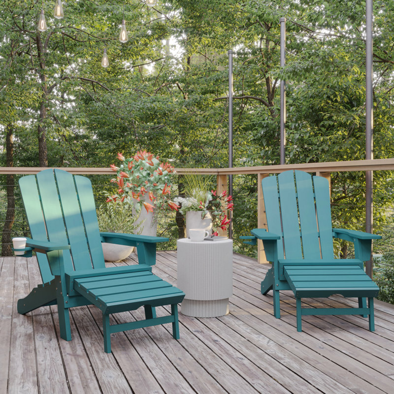 Ayleah Commercial All-Weather Plastic Adirondack Chair with Ottoman, Blue
