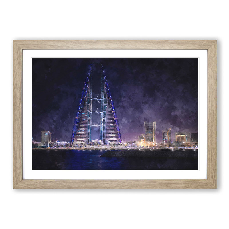 Trade Centre in Manama Bahrain - Picture Frame Graphic Art Print, 24cm H x 33cm W x 2cm D, Oak Framed