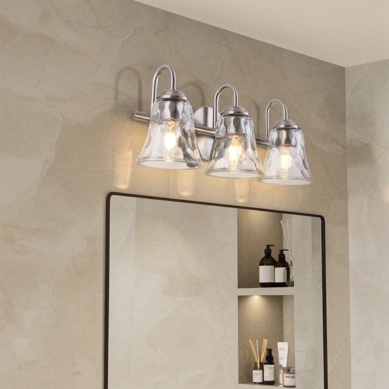 Éclairage pour meuble-lavabo de salle de bain à 3 lumières à intensité variable en nickel nickel, Nickel poli