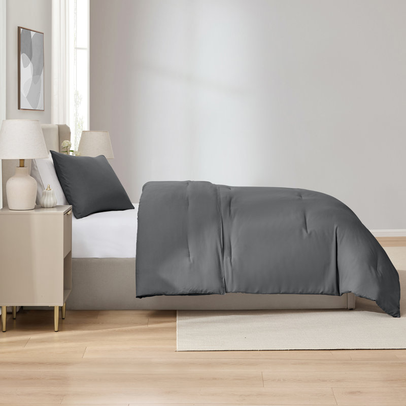  soft microfiber 2 piece comforter set with pillow sham, Dark Gray, Twin Comforter + 1 Standard Sham