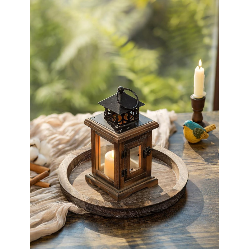 Plateaux ronds en bois pour bougeoirs de table basse, fini vieilli, Distressed