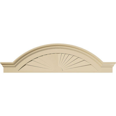 60"W x 16"H x 3"P Segment Arch W/ Flankers Sunburst Signature Urethane Pediment, Primed Tan