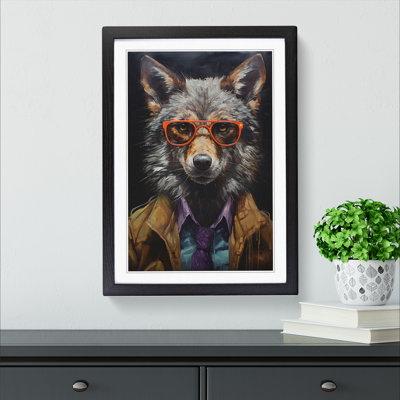 XYZ-FRM-V1223-1705 Wolf with Glasses Painting No.2 1 Piece Single Picture Frame Wall Art