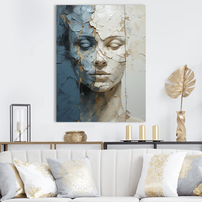 «Gold and Blue Woman Meditation Portrait I», reproduction d'art sur toile abstraite