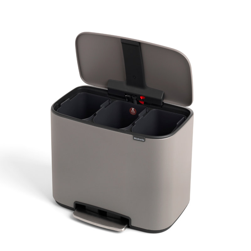 Poubelle à pédale multi-compartiments 3 x 3 gallons (capacité de 9 gallons), Gris minerai de béton