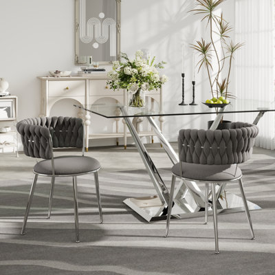 Chaise de salle à manger moderne en velours avec pieds en métal, chaise d'appoint rembourrée pour cuisine, salon, meuble-lavabo