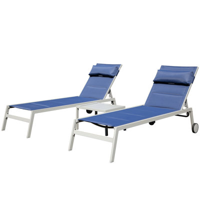 3 Outdoor Chaise Lounge: Aluminum Pool Chairs With Pad & Side Table. Navy Blue, 5 Adjustable Reclining Positions. Breathable, -. Comfortable . For Yard, Balcony, Beach Lounge : Padding Reclining.