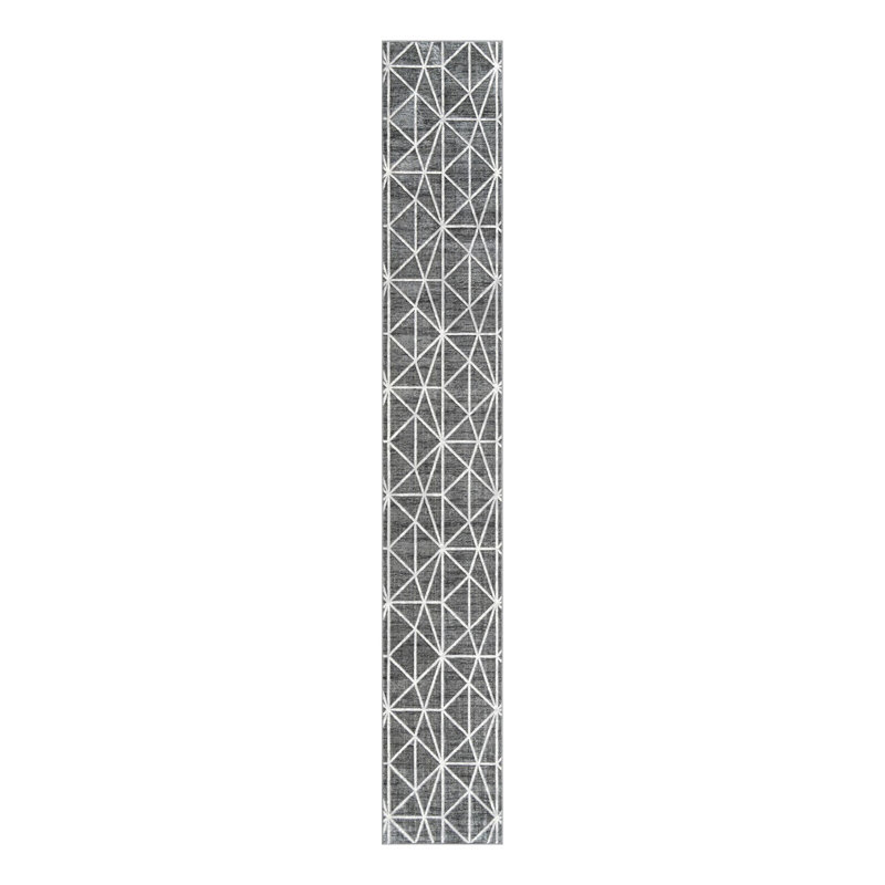 Tapis géométrique gris foncé / ivoire Oceola, Tapis de couloir 2 pi 11 po x 19 pi 8 po