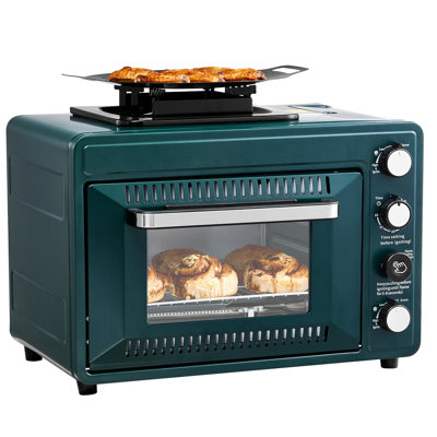 Four d'extérieur, cuisinière à gaz portative 2-en-1 combinée, foyer réglable, minuterie de 60 minutes, coupe-vent, avec grille de barbecue et plateau de rôtissage, pour l'équipement de camping