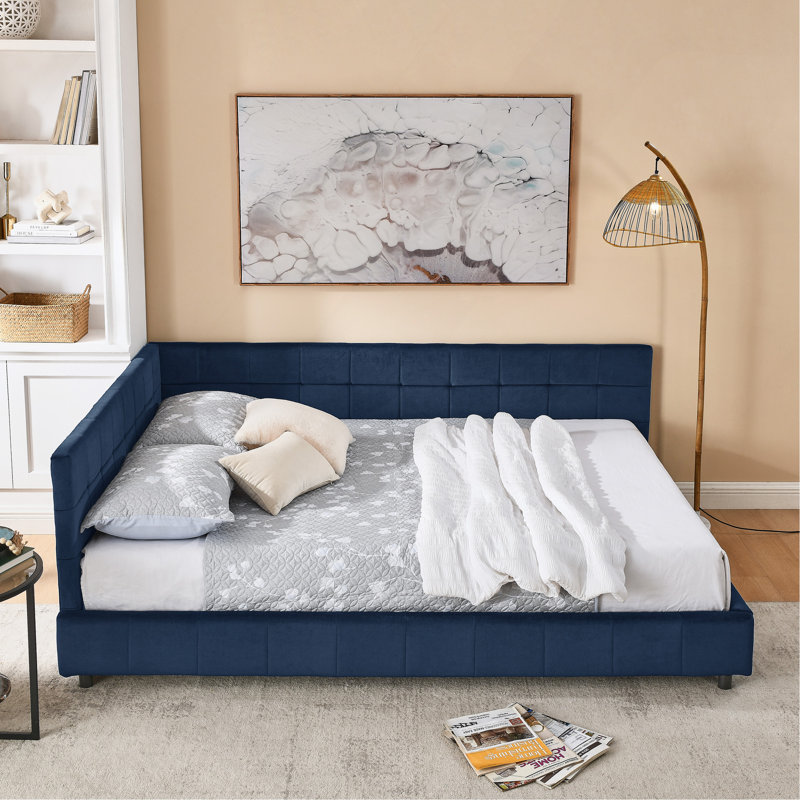Structure de lit tapissier pour grand lit, structure de canapé-lit avec dossier et accoudoirs confortables, grand lit pour chambre à coucher, salon
