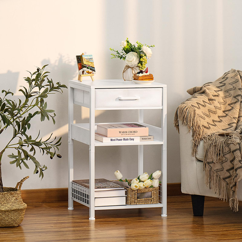 Three-Tier Industrial Side Table, Modern Small Printer Table Stand With Storage Rack, Multifunctional Bedside Table