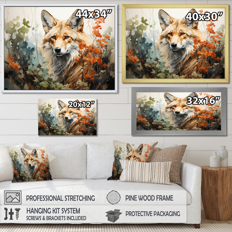 «Bivan Fox Wilderness Observer», art mural encadré, Cadre simple noir, H 12 po x l 20 po x P 1 po